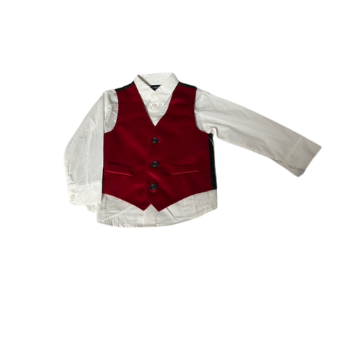 Sleeveless Velvet Vest with White Button-up Dress Shirt