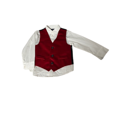 Sleeveless Velvet Vest with White Button-up Dress Shirt